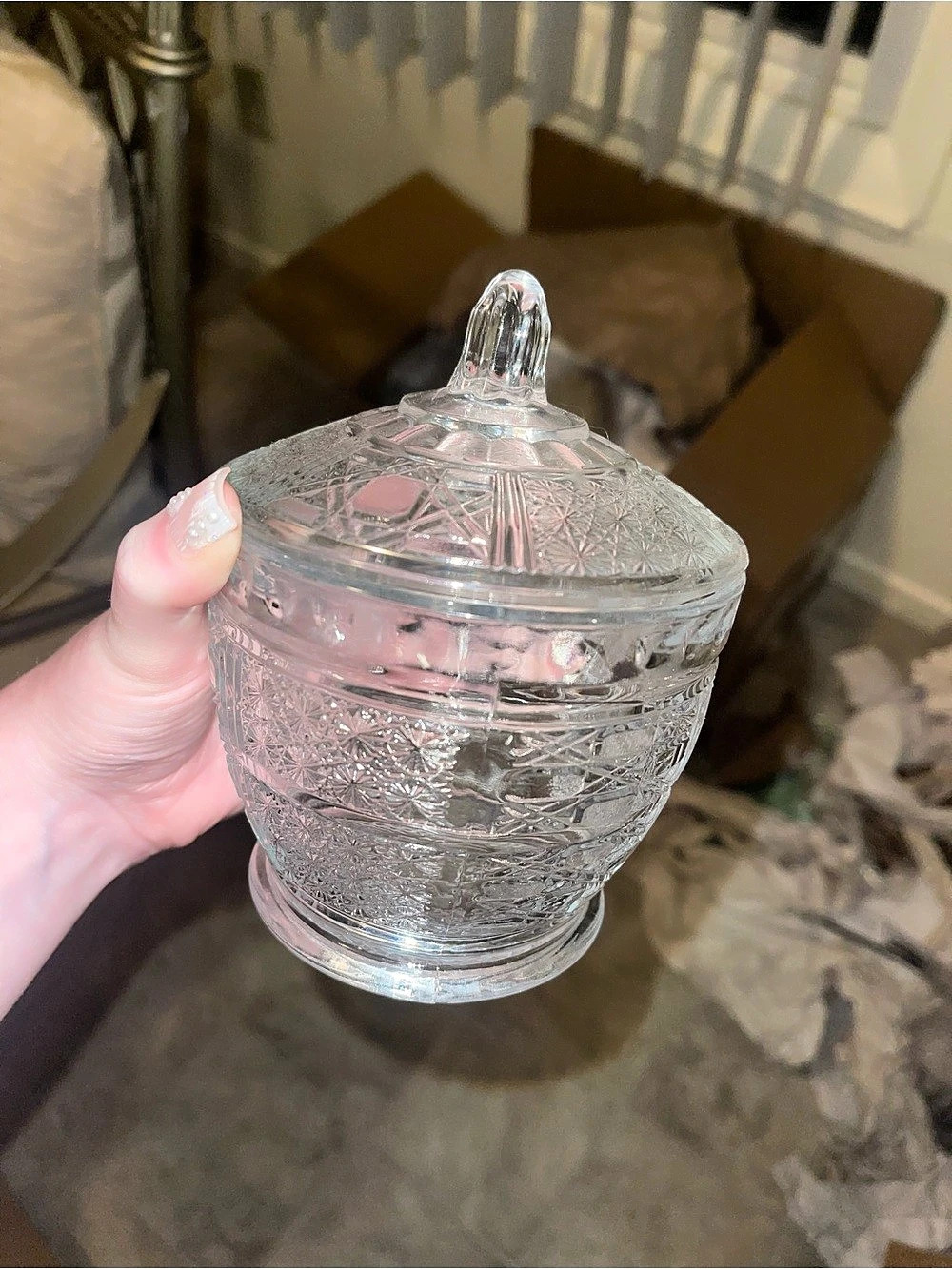 Clear Cut Glass Lidded Decor Jar